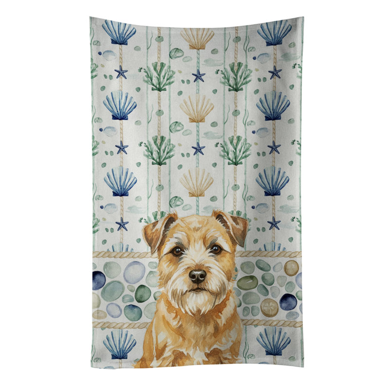 Wheaten Border Terrier Coastal Sea Glass Kitchen Towel, Wheaten Border Terrier