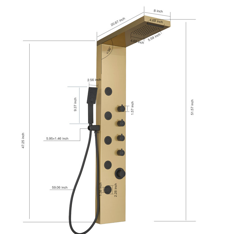 Panneau de douche 51,57 avec, Noir / or