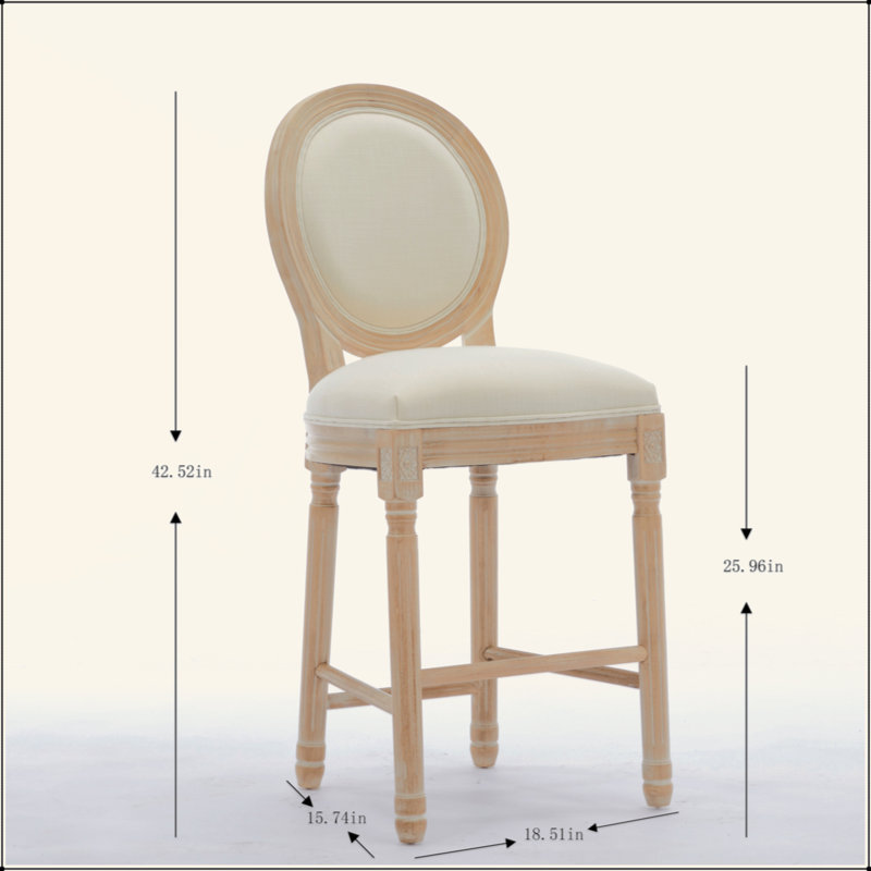 Solid Wood Bar Stools Set Of 2, Classic French Country Wooden Barstools With Upholstered Seating