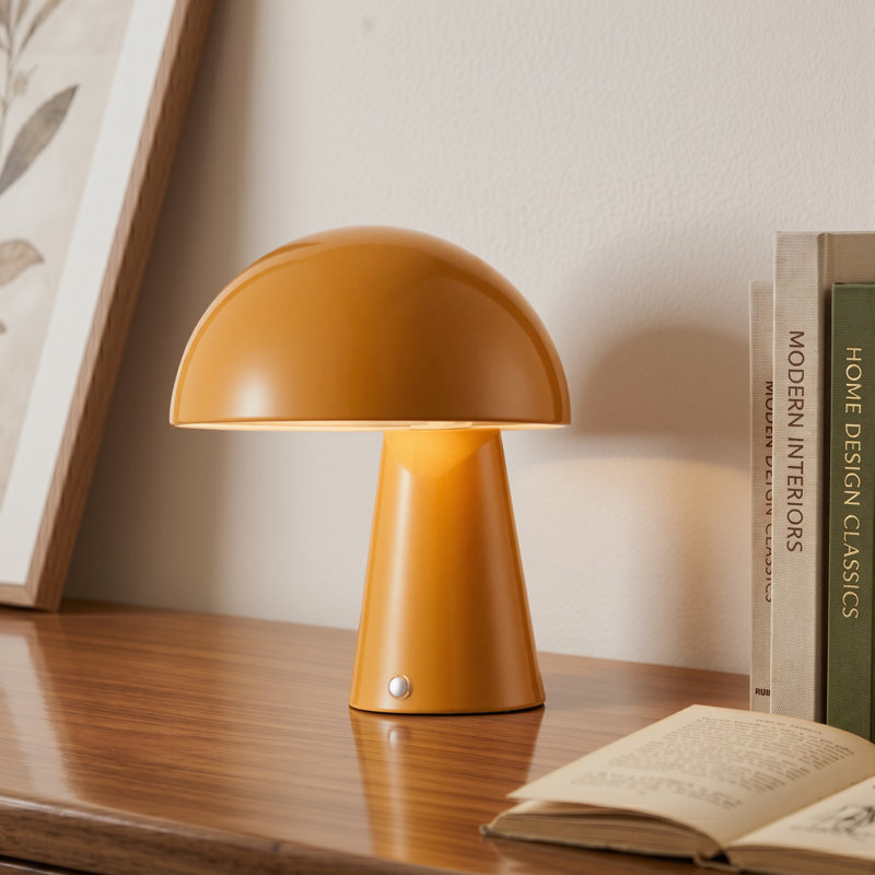 Lampe de table champignon moderne en métal avec abat-jour dôme, Orange, Orange