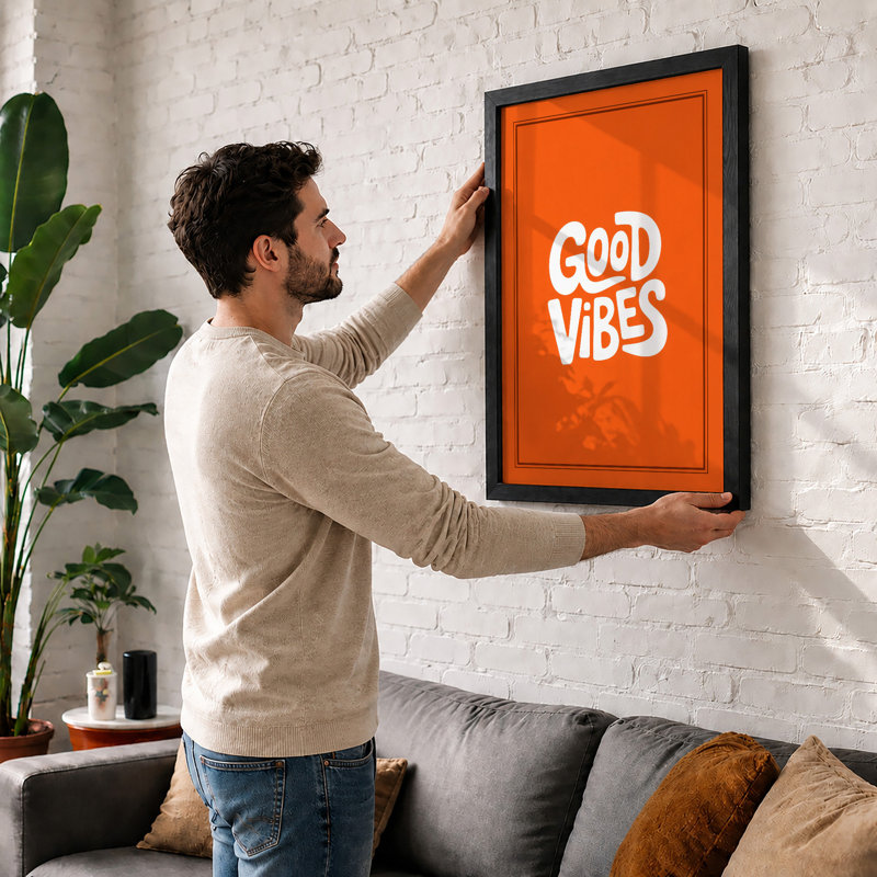 Good Vibes Typography - Framed Print, Black, A4 - 29.7 x 21.0 cm