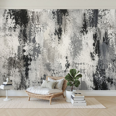 Wall Mural Peel and Stick Wallpaper Abstract Grunge Black Gray White Tones Self-Adhesive Removable Contact Paper Wall Decor for Living Room Bedroom 100"H x 144"W
