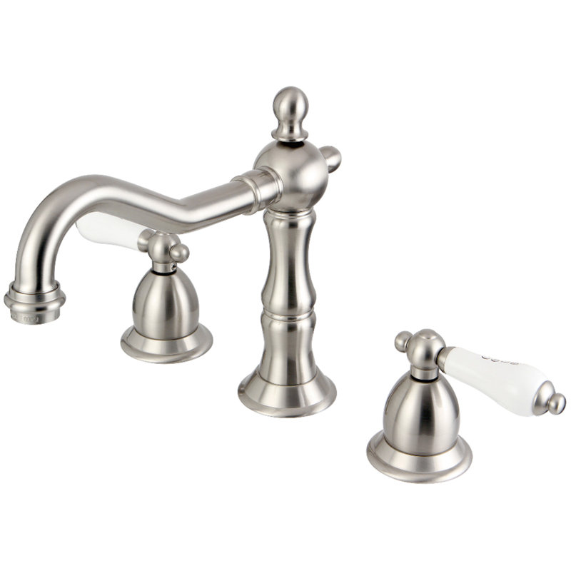 Vintage Lavatory Widespread Bathroom Faucet with Drain Assembly, Brushed Nickel