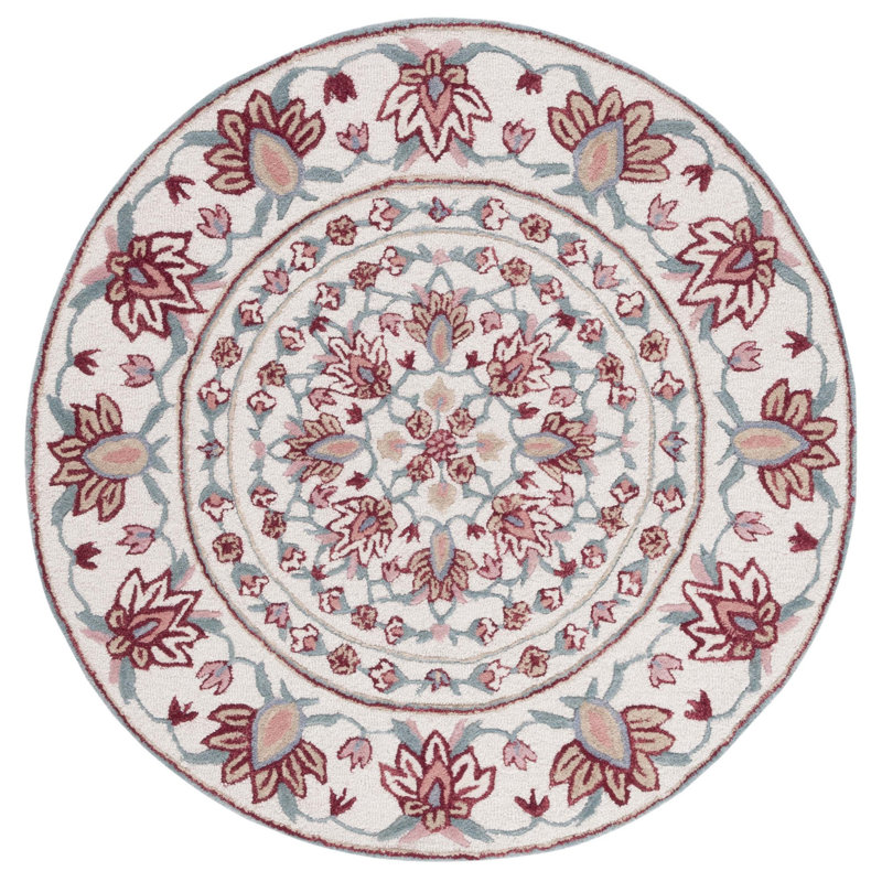 Daishawn Hand Tufted Wool Floral Rug, Round 5'