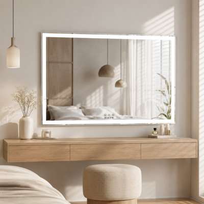 Miroir pleine longueur à DEL 60 po x 40 po - Miroir mural lumineux avec 3 modes de couleur, cadre en aluminium argenté pour la salle de bain, la chambre à coucher, le salon et le vestiaire