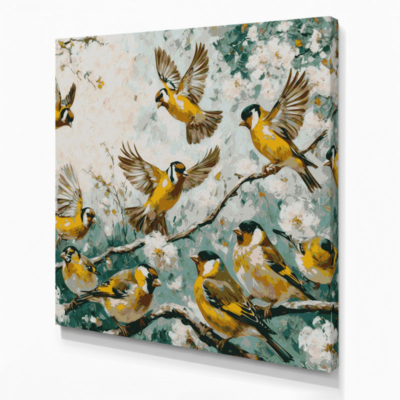 «Birds European Greenfinch», art mural sur toile brune, H 16 po x l 16 po