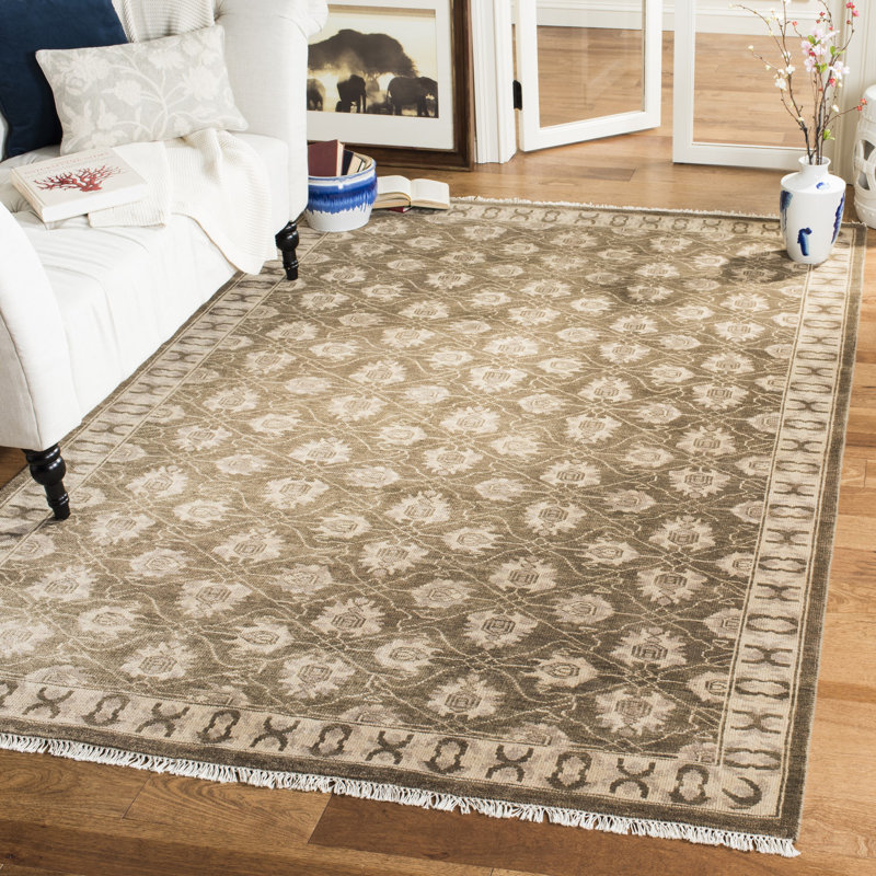 Tapis oriental en laine noué à la main brun Oushak, Rectangle 6 pi x 9 pi