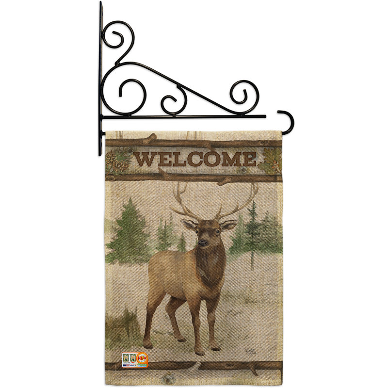 En toile jute à 2 côtés 19 x 13 po cerf drapeau de jardin