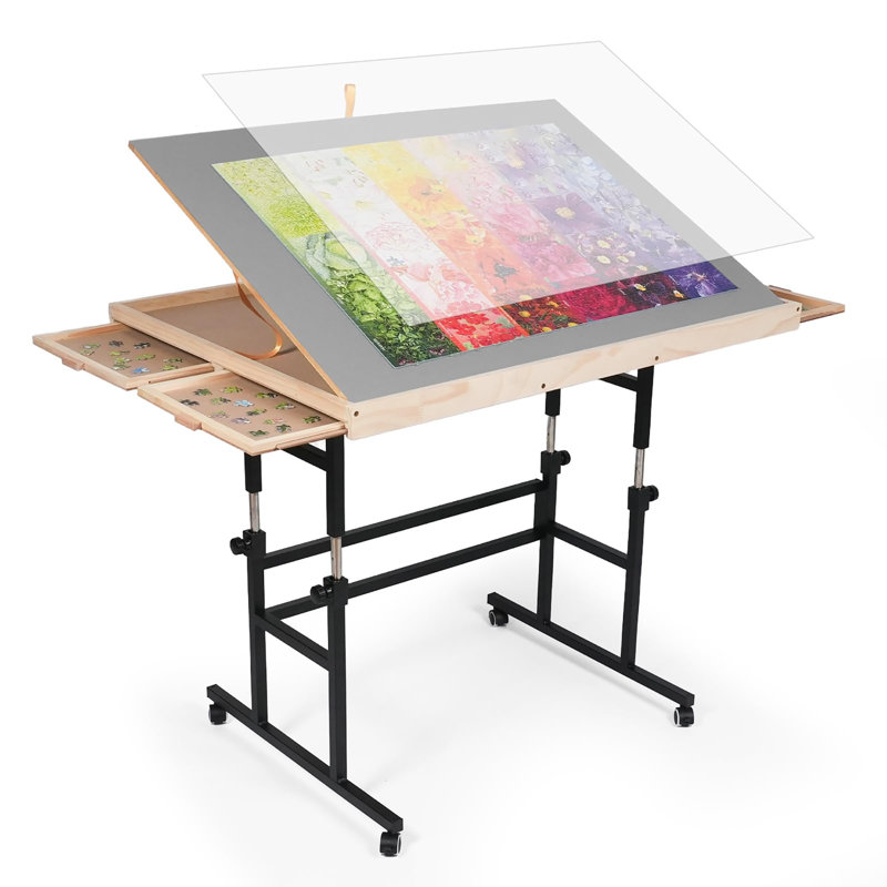 Table 1500 pièces en bois pour adultes avec pieds, plateau de table réglable 25 po x 34 po, 3 angles inclinables, 4 tiroirs, couvercle et conception portable
