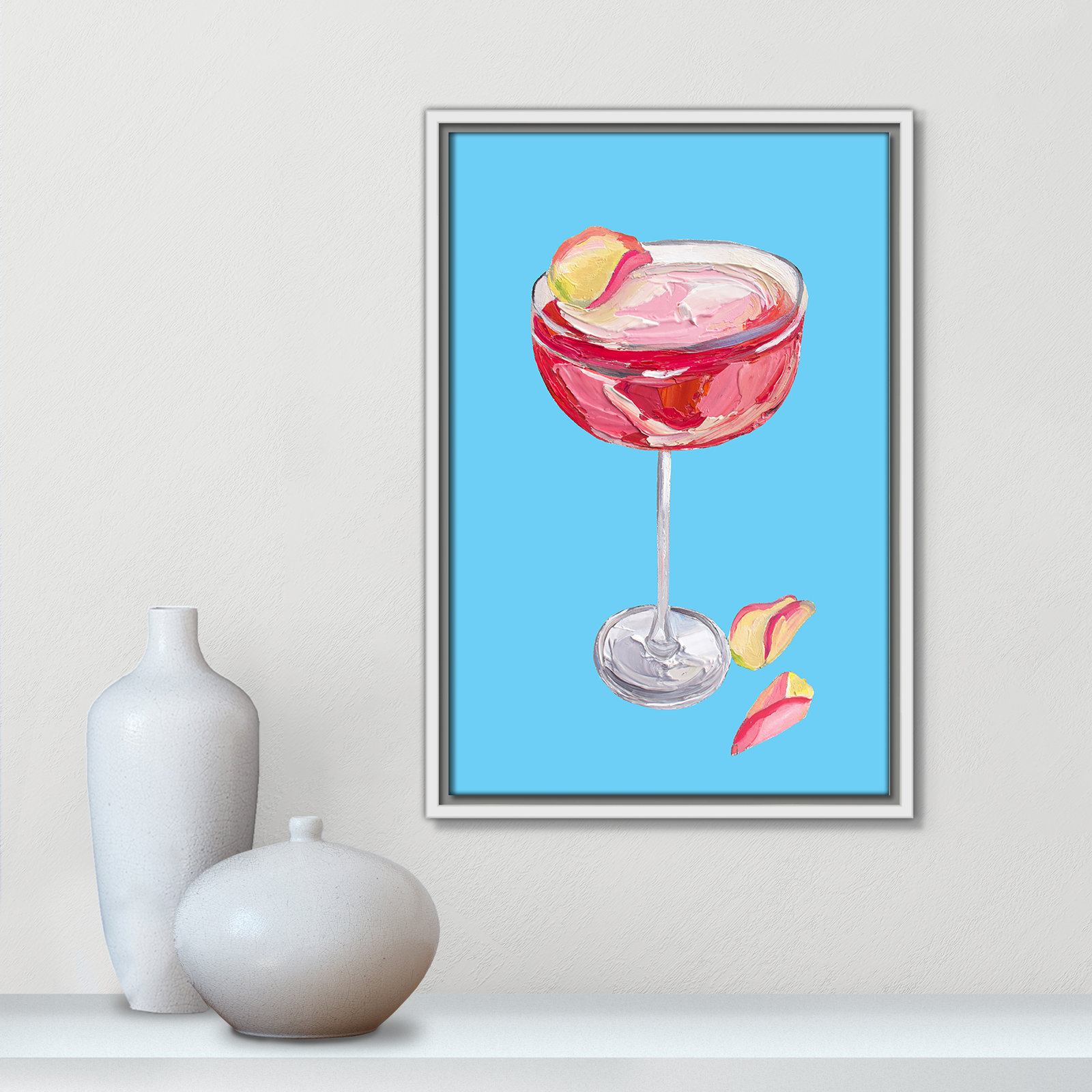 Sparkling Rose Gin Cocktail Print by Straker, 19.5" H x 13.5" W, White Floater