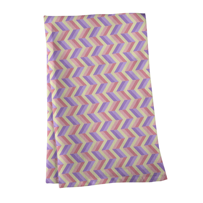 Serviette à thé chevron Mcguigan, Sergé de coton, Mauve / rouge / beige
