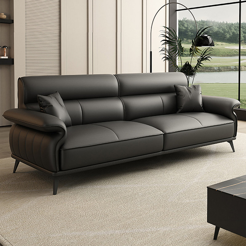 Black Genuine Leather Modular Sofa, Black