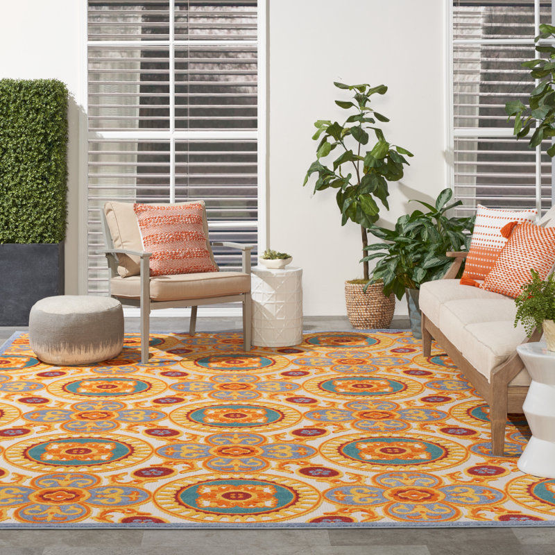 Mamini Aloha  Geometric Multicolor Indoor/Outdoor Area Rug, Rectangle 7' x 10'