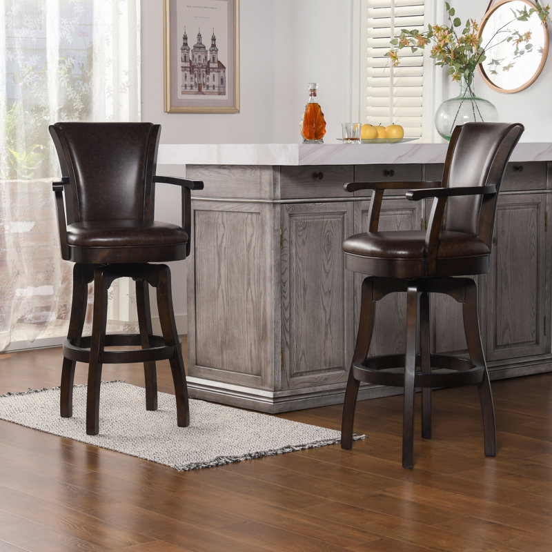 Meola Swivel Upholstered Counter Stool with Solid Wood Frame, Counter Stool (27” Seat Height), Vintage Brown