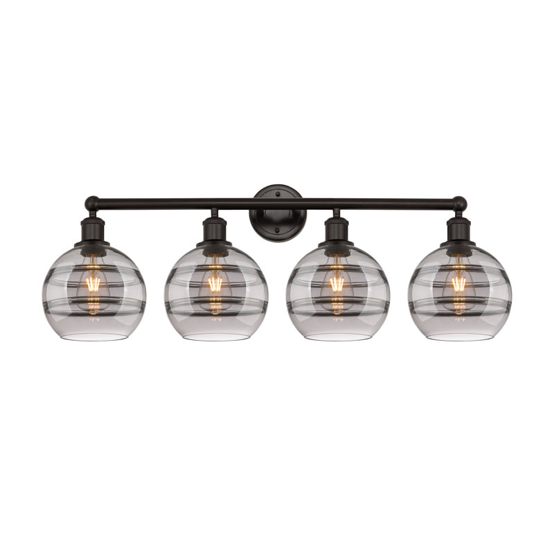 Éclairage pour meuble-lavabo à 4 lumières à intensité variable Chartoff, Bronze huilé, Gris fumée clair