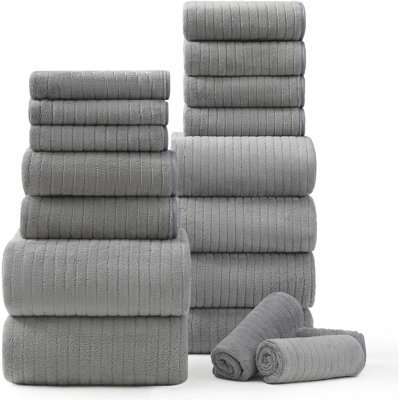 18 Piece Bath Towels Set,Ultra Soft Family Bathroom Towel Set with Hanging Loops-6 Bath Towels
