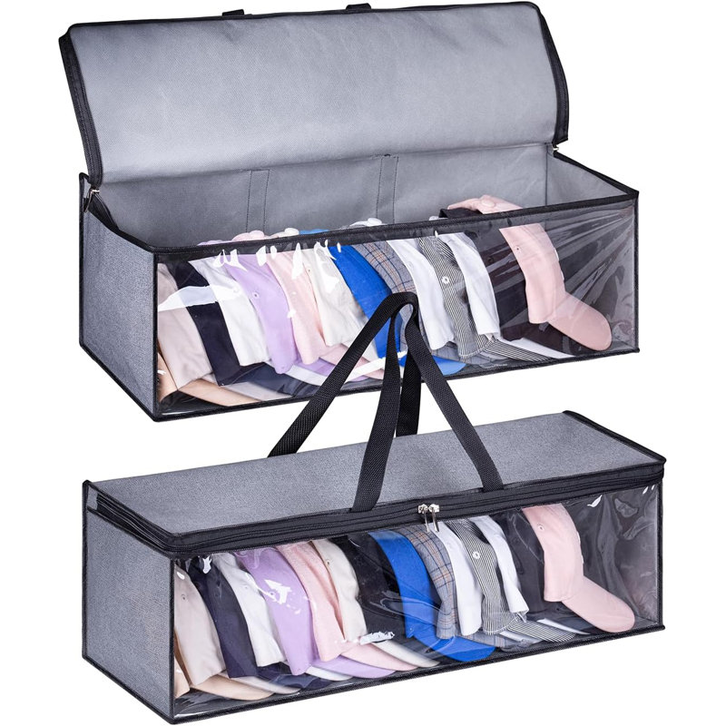 2 PCS Wide Hat Storage For Baseball Caps Organizer With 2 Sturdy Handles Hat Racks Holder Grey Capbox Stackable For Home Travel