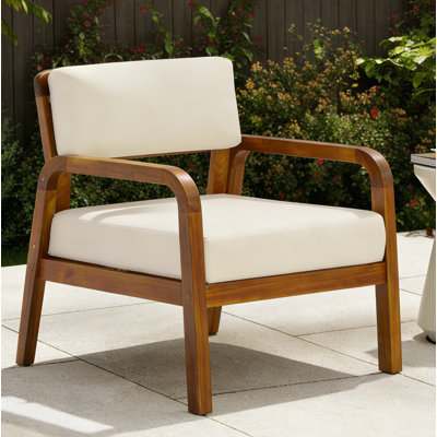 Outdoor Acacia Wood Armchair With Weather-resistant Cushions, Patio Lounge Chair With Velcro Fastened Cushions For Porch, Deck, Poolside