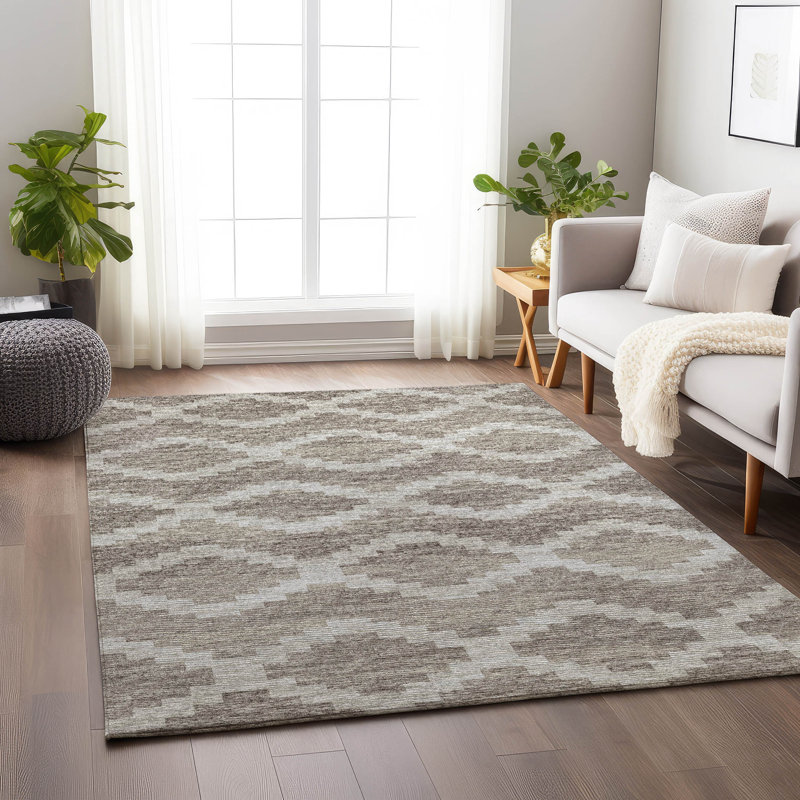Premium Machine Washable Vaseem AMF115 Tan Rug, Rectangle 5' x 7'6"