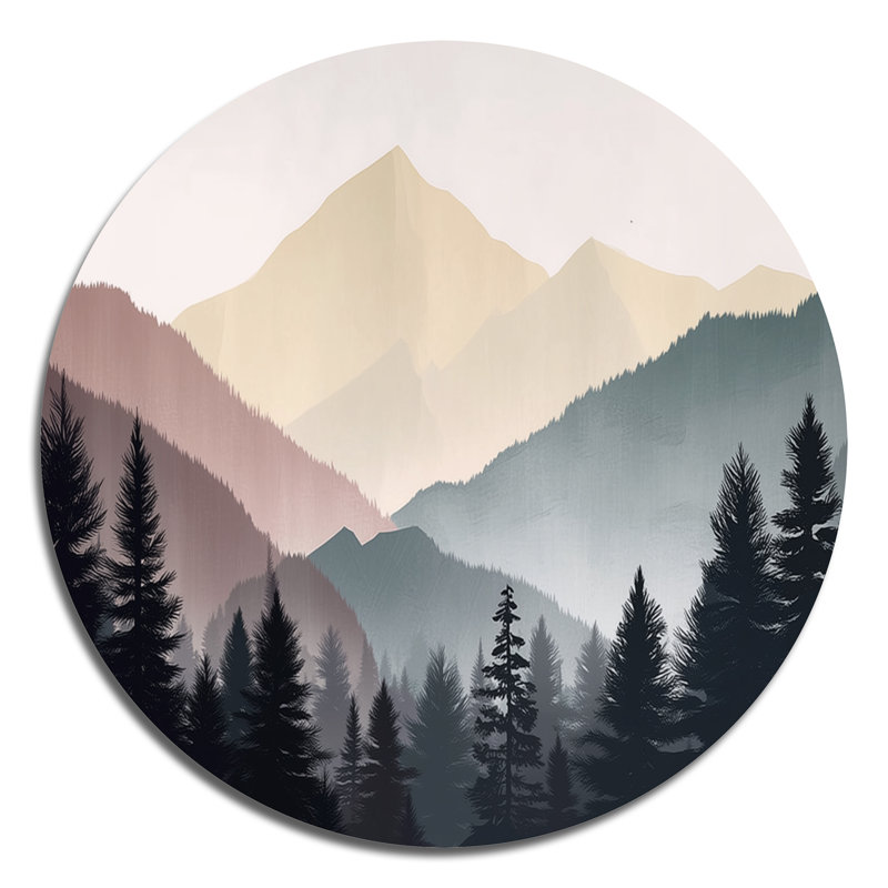 «Morning Mist On The Mountain Horizons», art mural rond en métal, L 16 po x H 16 po