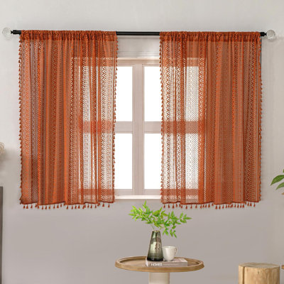 Burnt Orange Curtains Sheer 45 Inch Length Bedroom Short Small Cafe Rod Pocket Vintage Fall Privacy Let Light In Cotton Lace Boho 2 Panel, Terracotta