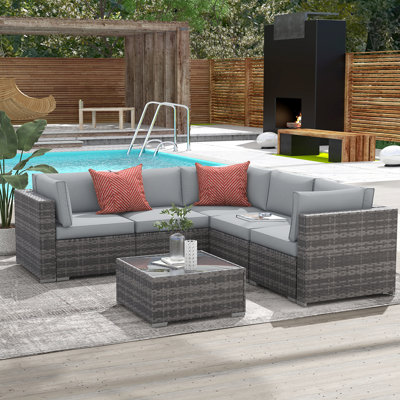 Ensemble de conversation modulaire en rotin avec coussins 6 pièces Alexaundra