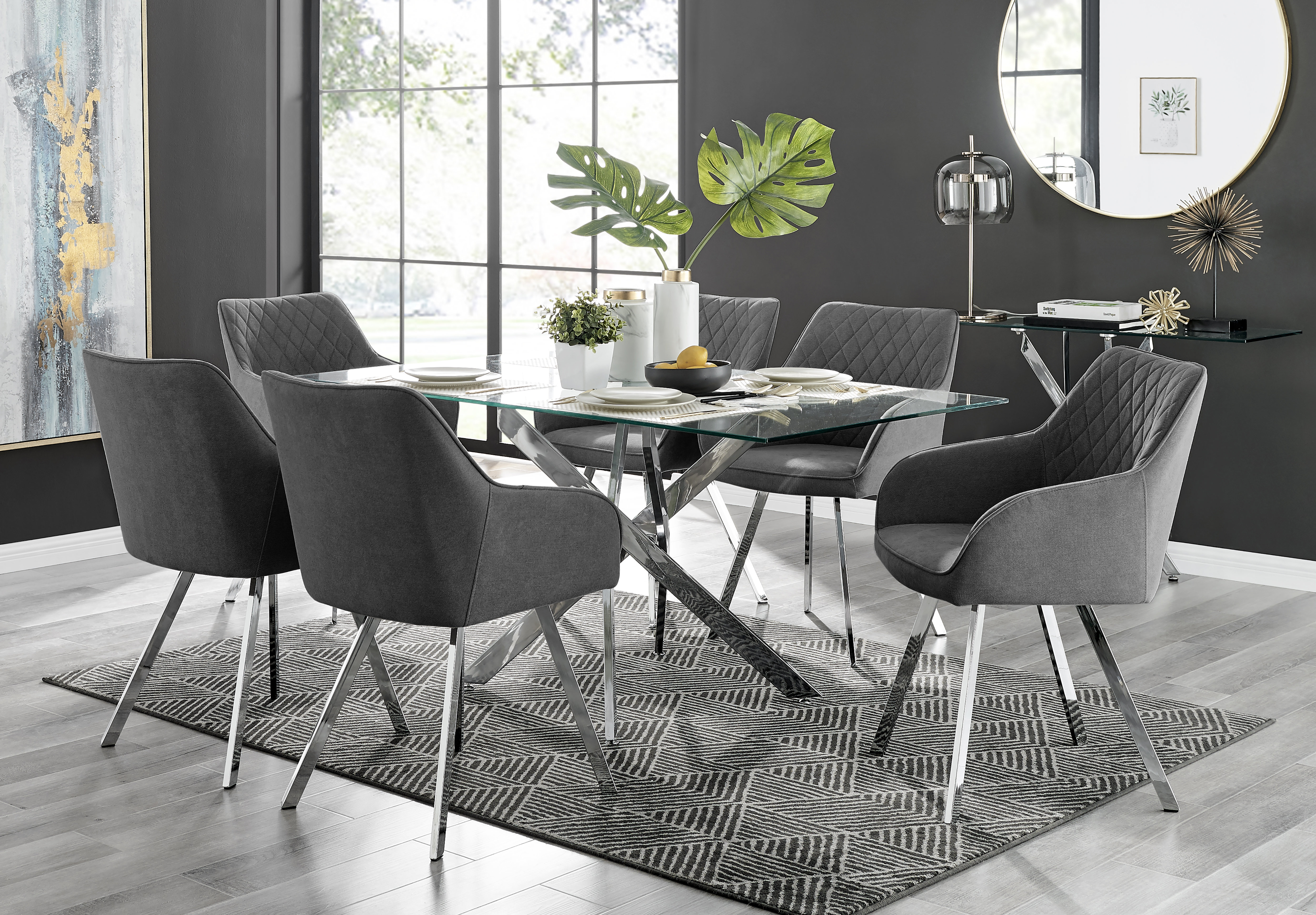 Grey Chrome Dining Room Table Modern Dining Room Grey Fabric And