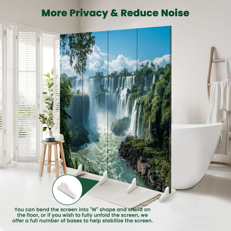 4 Panels Folding Screen Room Divider Royal Part Iguazu Falls seen from Argentinian National Park Canvas Screen Room Separator Freestanding Protective Wall Divider Privacy Partition
