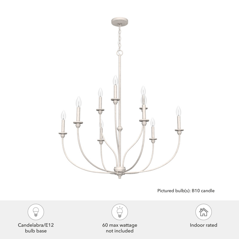 Distressed White 9-Light 2-Tier Metal Chandelier