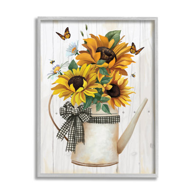 Country Rustic Sunflower Bouquet by Lucca Sheppard - Floater Frame Graphic Art on Wood