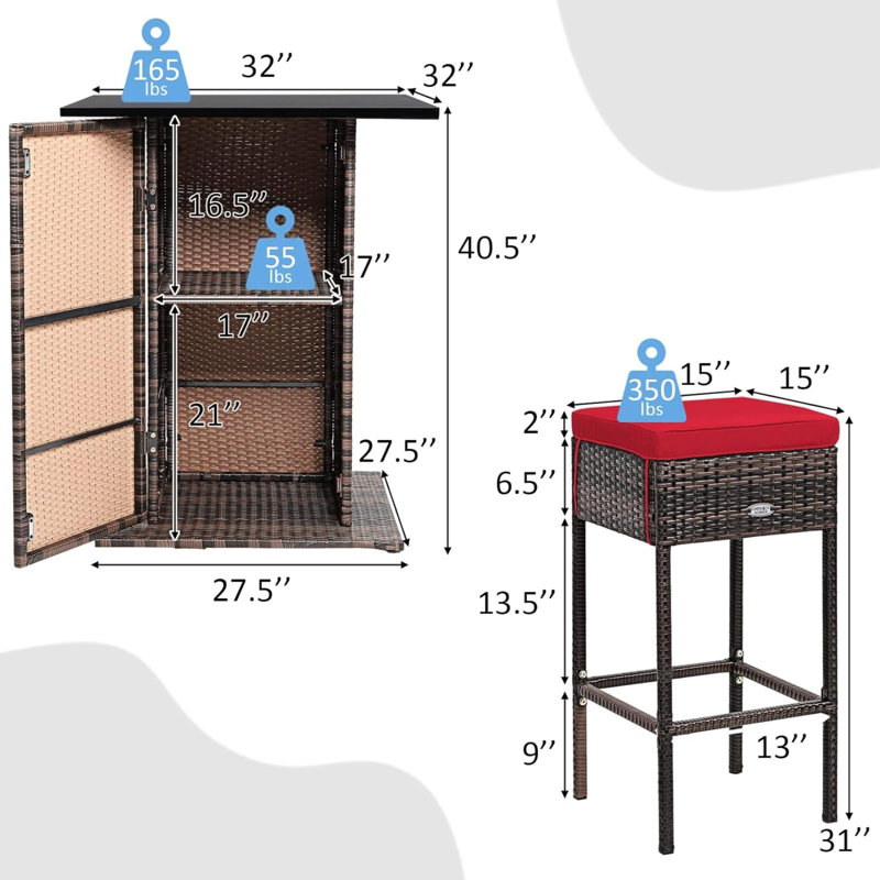 Ensemble de bar Latitude Run® avec structure en acier et matériau extérieur en osier, Red, Brown