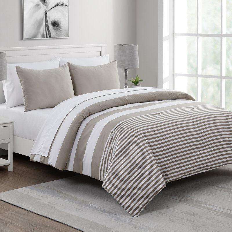 Phyllida Polyester Striped Comforter, Taupe, King Comforter + 6 Additional Pieces