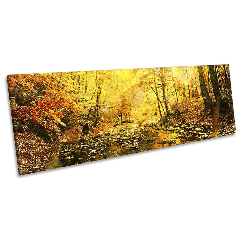 River Forest Abstract Grunge Panoramic - Wrapped Canvas Painting, 30.48cm H x 91.44cm W x 2cm D
