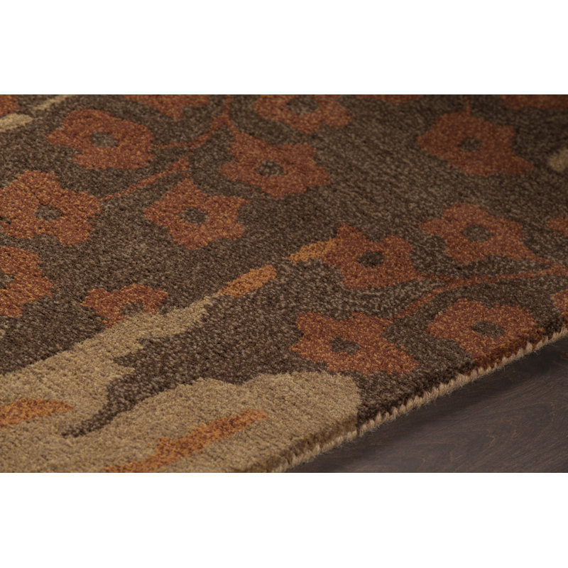 Adairsville Authentic Hand-Tufted Handmade Brown, Mocha & Orange Abstract Geometric Wool Area Rug, Rectangle 7' x 10'