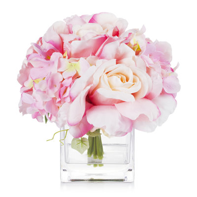 Faux Silk Hydrangea Arrangement in Vase