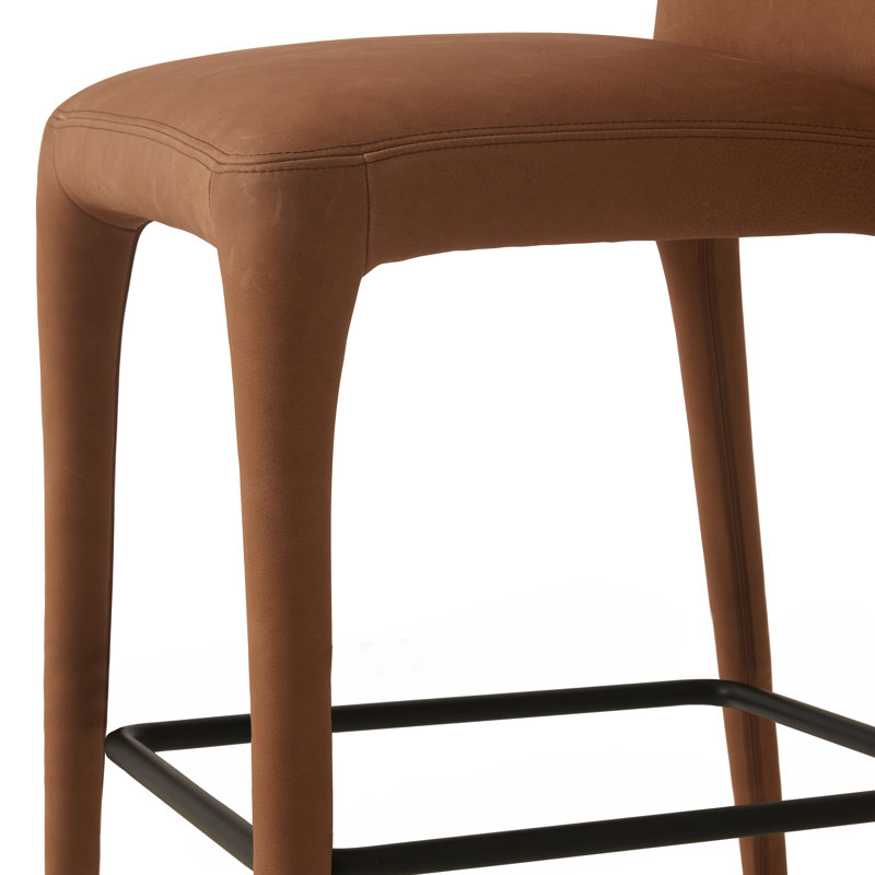 Camel Genuine Leather Upholstered Counter Stool with Iron Frame