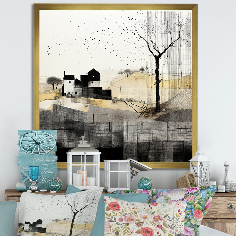 Minimalisme campagne noir et blanc I, Toile tendue, H 16 po x l 16 po x P 1 po