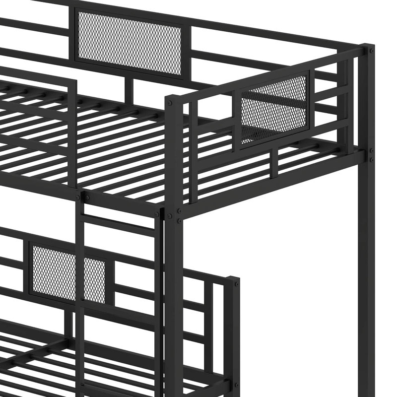 L-Shaped Metal Twin Over Full Size Bunk Bed, Black