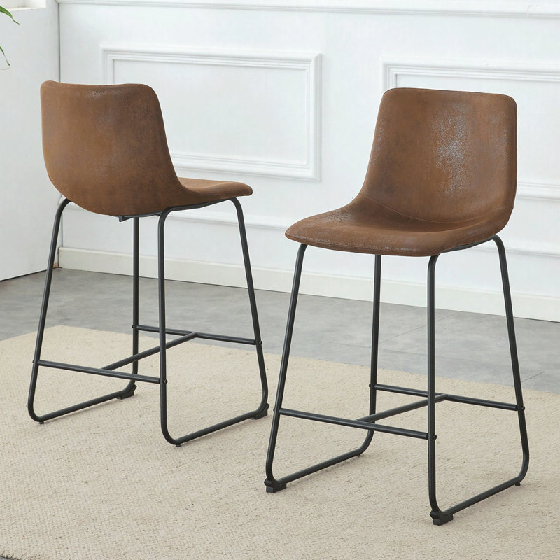 Tabourets de bar rétro en suède brun industriel chic et confortable (ensemble de 2)