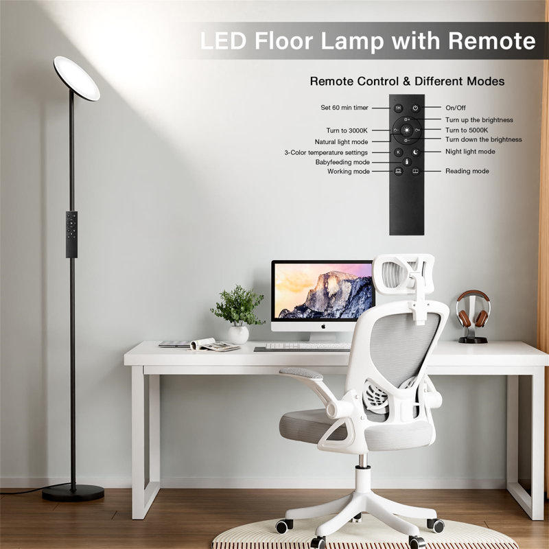 LED Uplighter Floor Lamp For Living Room, 36W Remote & Touch Control, Black
