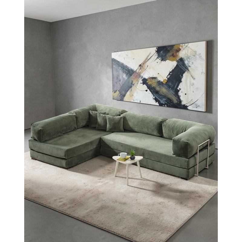 Canapé modulaire en L en velours vert, Vert