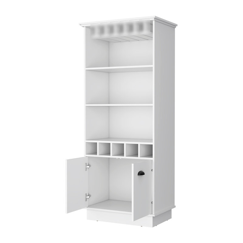 Armoire de rangement moderne blanche avec look élégant - 3 tablettes, 5 bouteilles, présentoir de verrerie
