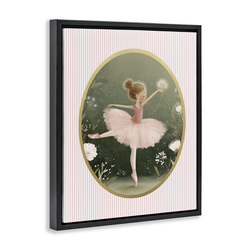 Cadre flottant vert et rose avec ballerine, design par Christine Simpson Art, H 21 po x l 17 po, Cadre flottant noir de jais