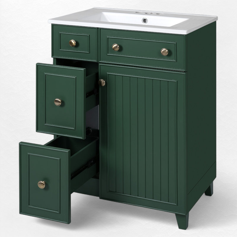 Ensemble de meuble-lavabo simple 24 po Norreen, Doré, Vert givré