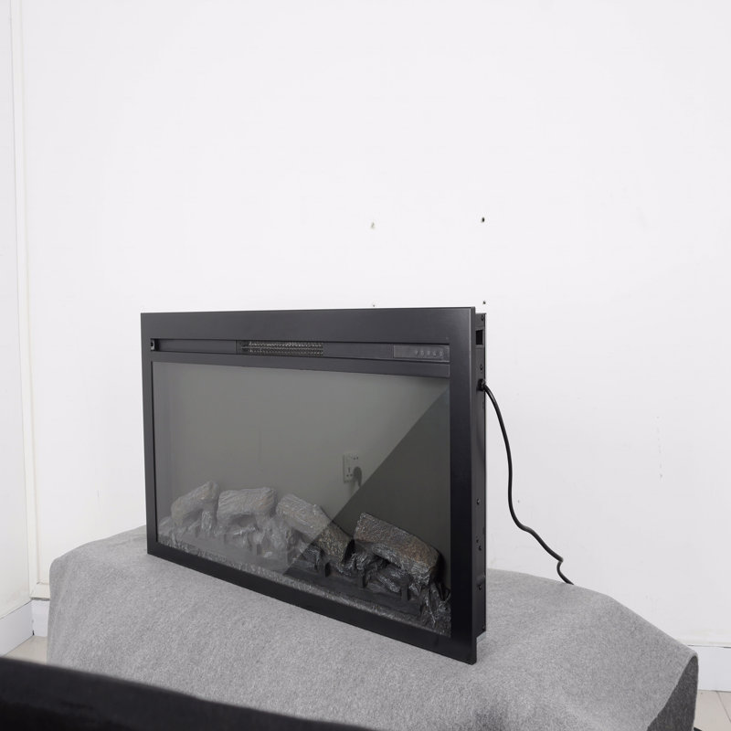 44" Electric Fireplace, Wall Recessed With Remote And Imitation Flame, LED Light Heater