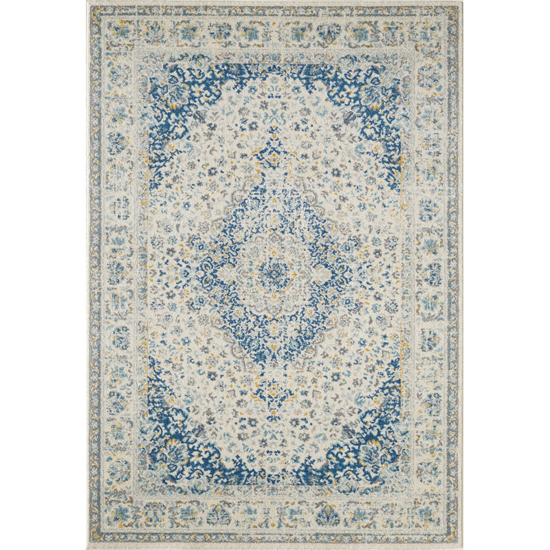 Tapis crème/ivoire/bleu Cunha, Rectangle 4 pi x 6 pi