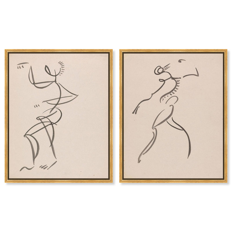 Ensemble de 2 figurines dansantes modernes , H 20 po x l 16 po, Cadre flottant doré