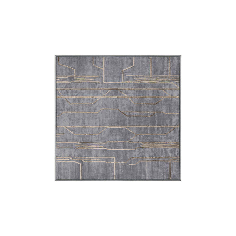 Machine Washable Gray Area Rug, Square 6'