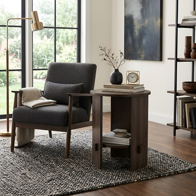 Table d'appoint avec tablette de rangement, Noyer