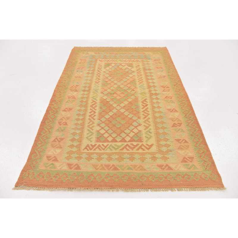 Tapis en laine orange 3 pi 3 po x 5 pi 2 po one-of-kind à la main noué la new age Elland